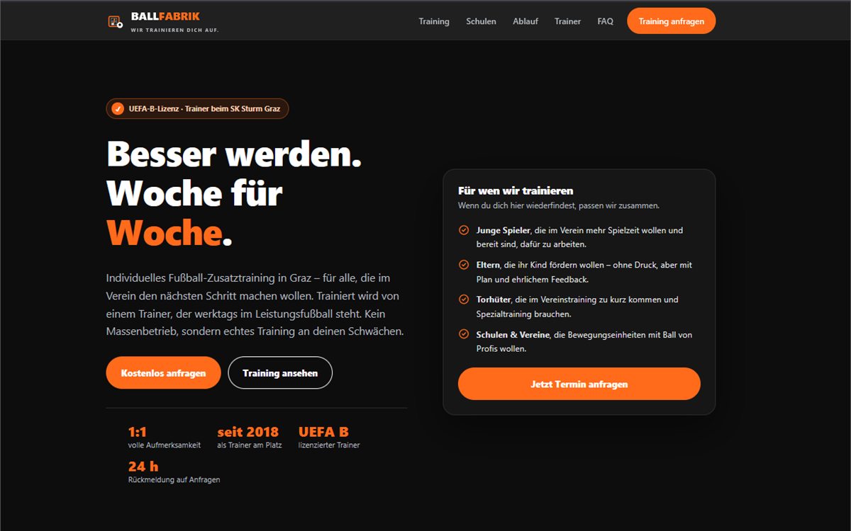 Vorschau der Website ballfabrik.at – Fußballtraining und Coaching in Graz