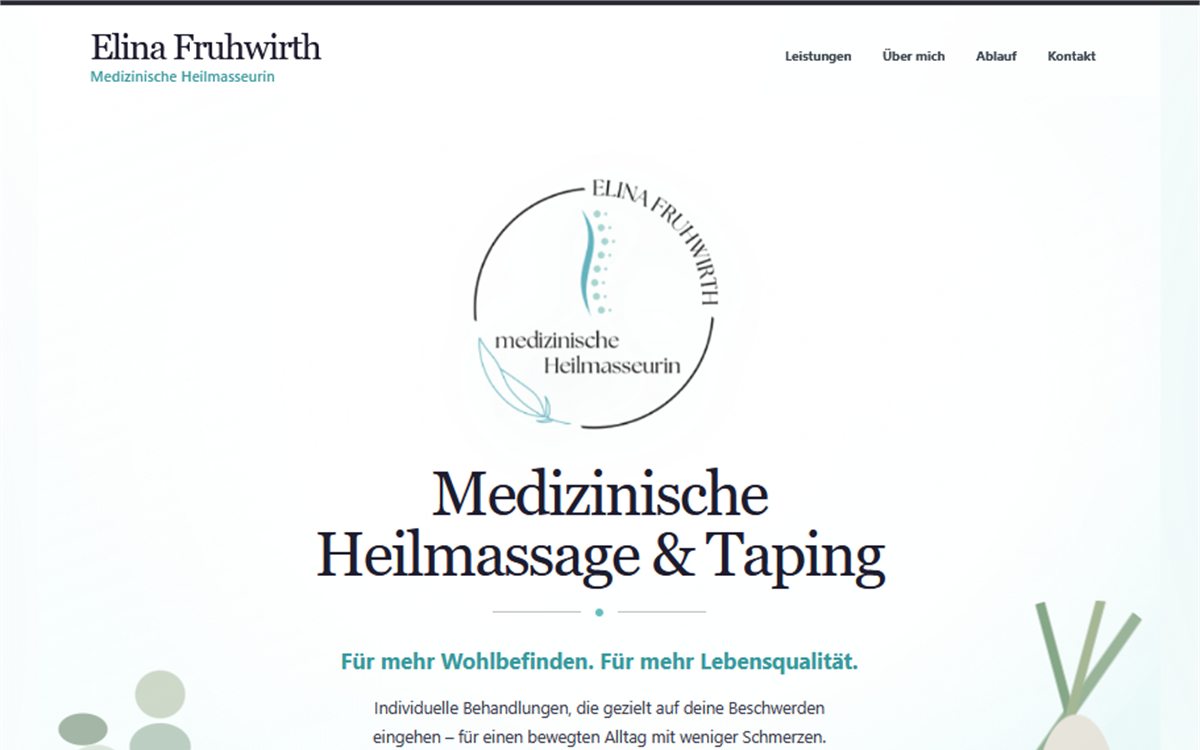 Vorschau der Website m-fe.at – Medizinische Heilmassage Elina Fruhwirth