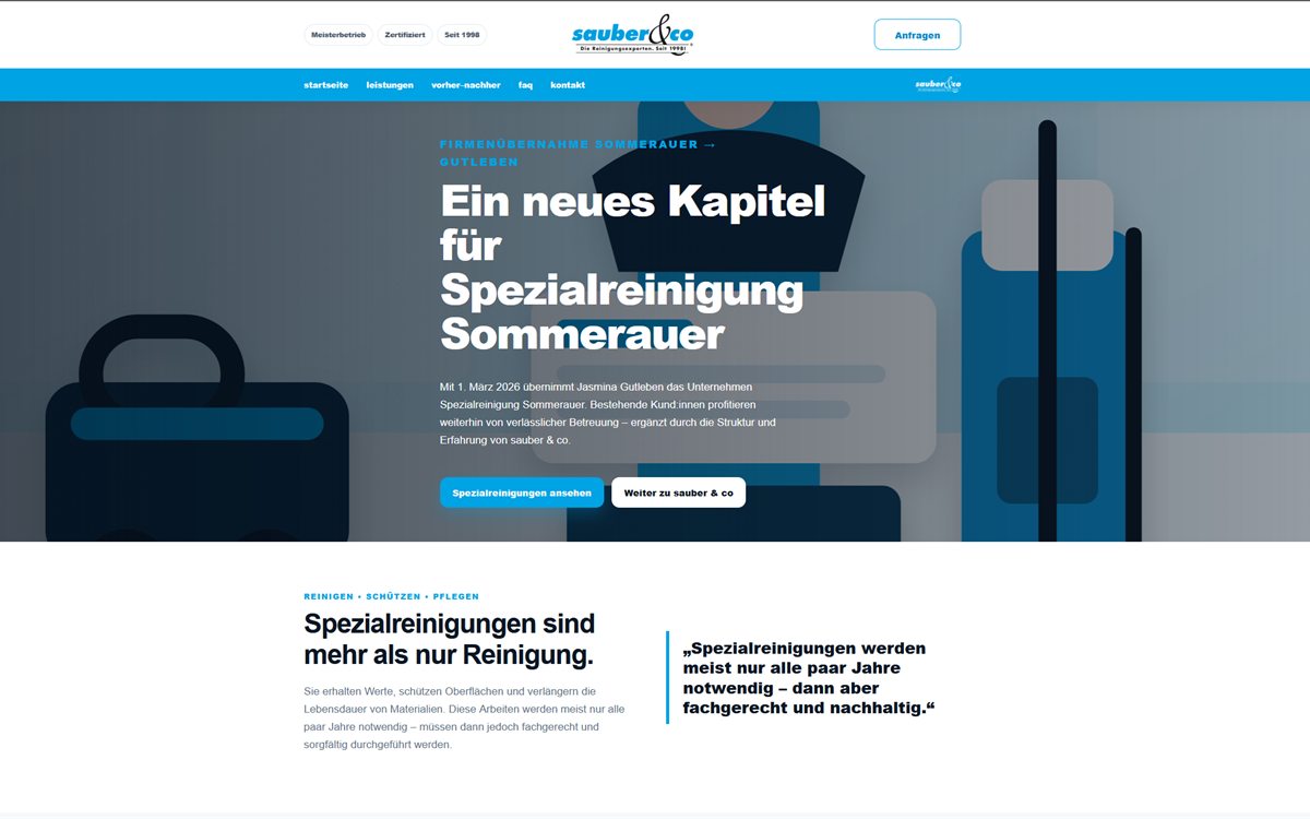 Vorschau der Website sommerauer-reinigung.com – Spezialreinigung Sommerauer